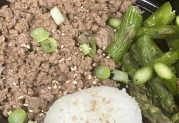 Korean Ground Beef with White Rice and Broccoli