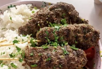 Ground Beef Kabob With Basmati Rice,Zucchini and Tzatziki Sauce