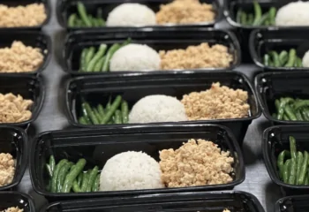 Sesame Ground Chicken With White Rice And Green Beans