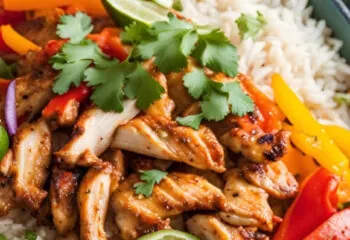 Chicken Breast Fajita Bowl with With Rice and Mixed Bell Peppers