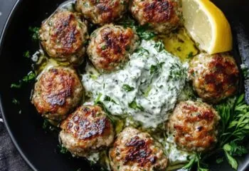 Ground Beef Greek Meatball With Basmati Rice,Zucchini and Tzatziki Sauce